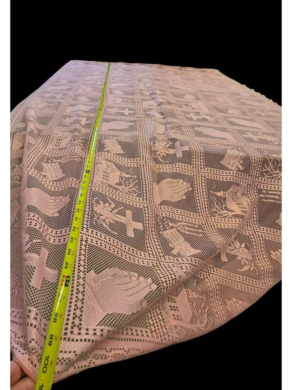Pink Lace Religious Christian Tablecloth Praying Hands Cross Church 100
